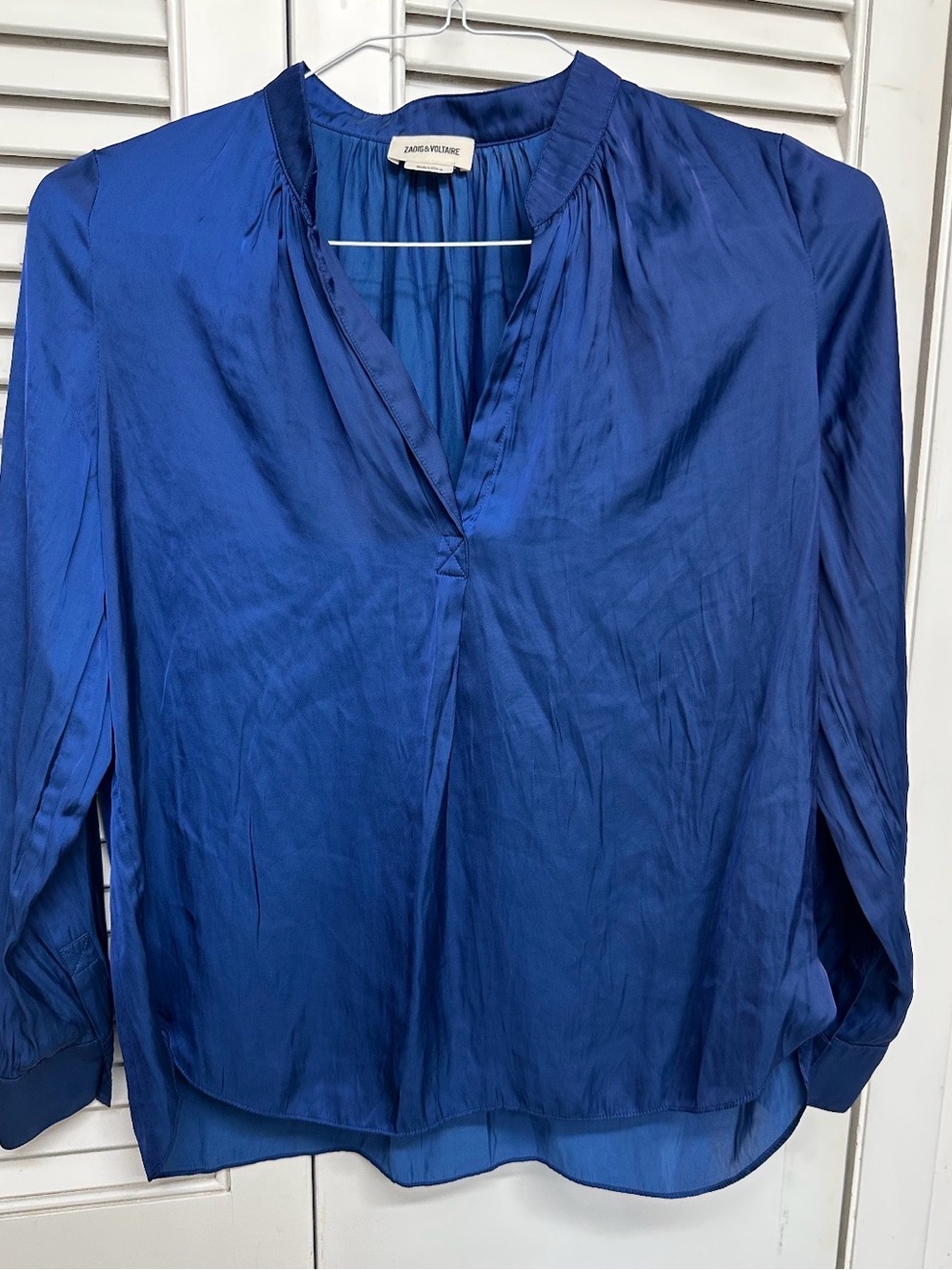 Zadig & Voltaire Blue Silk-Blend Long Sleeve V-Neck Blouse
